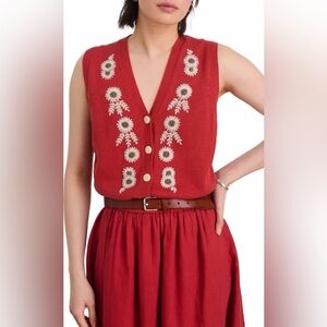Alex Mill Red Becca Embroidered Sweater Vest In Red